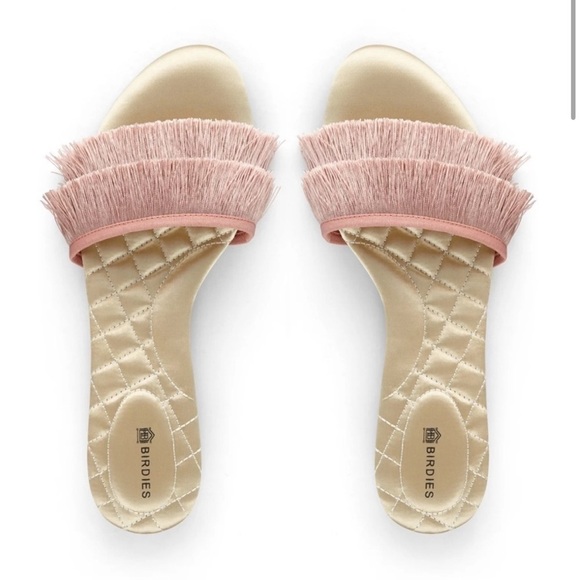 Birdies Sandals Sz 10 The Sparrow Flat Slip On Shoes Bridal Pink Fringe 611 - Picture 1 of 10